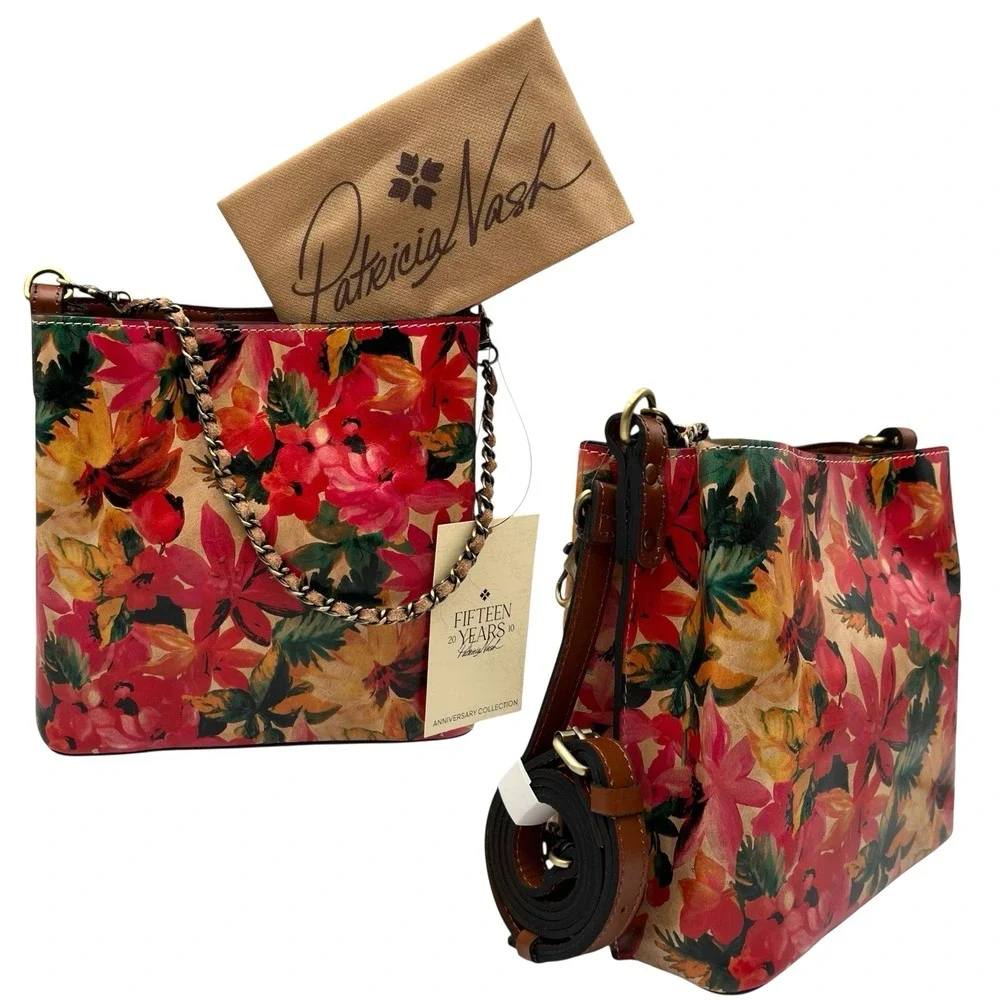Patricia Nash Women's Ledra Leather Bucket Crossbody Purse Spring Floral Print